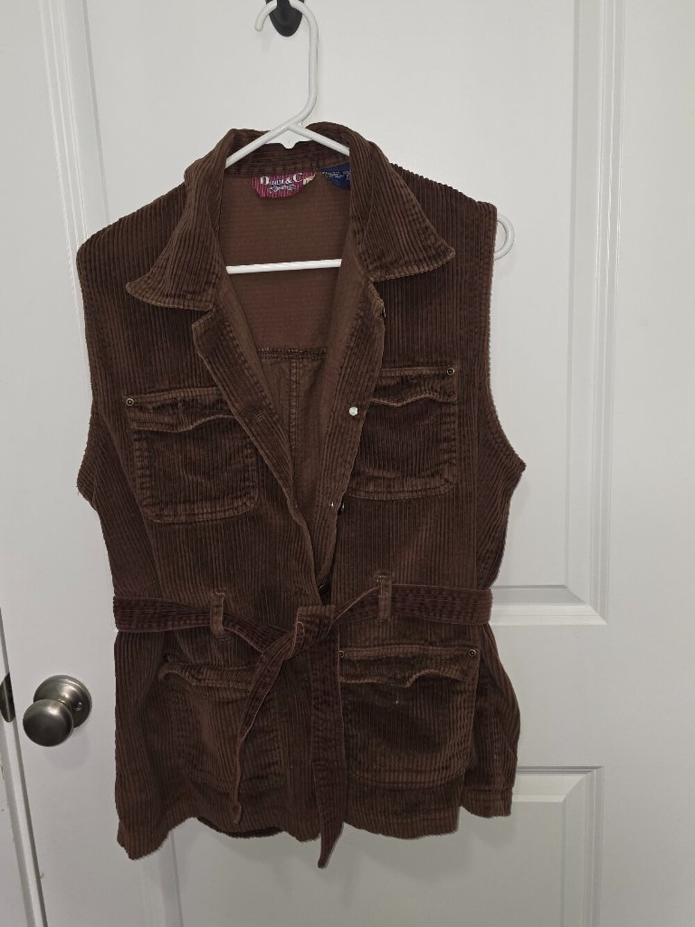 Denim & Co Brown Corduroy Belted Vest- Size Large
